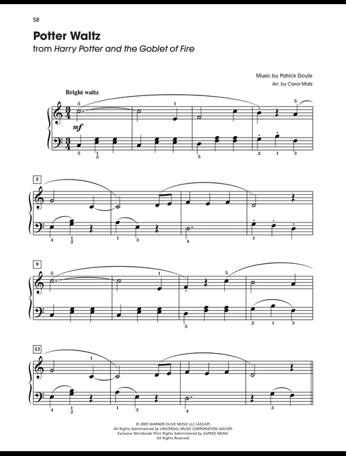 Potter Waltz (from Harry Potter) (arr. Carol Matz) - Patrick Doyle (Big Note Piano)