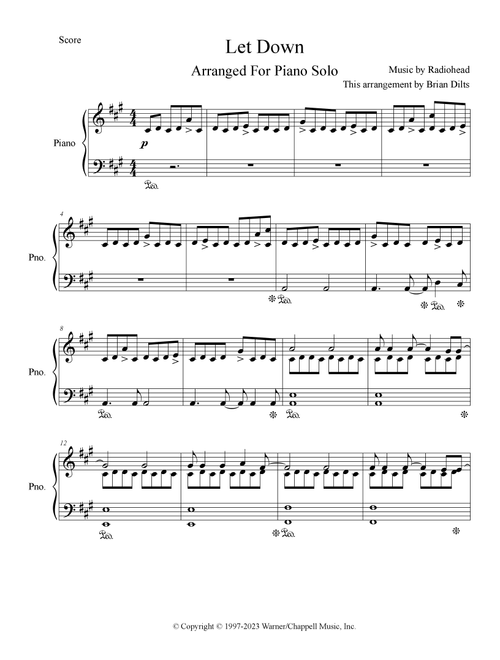 Let Down (Arr. Brian Dilts) - Radiohead (Piano Solo)