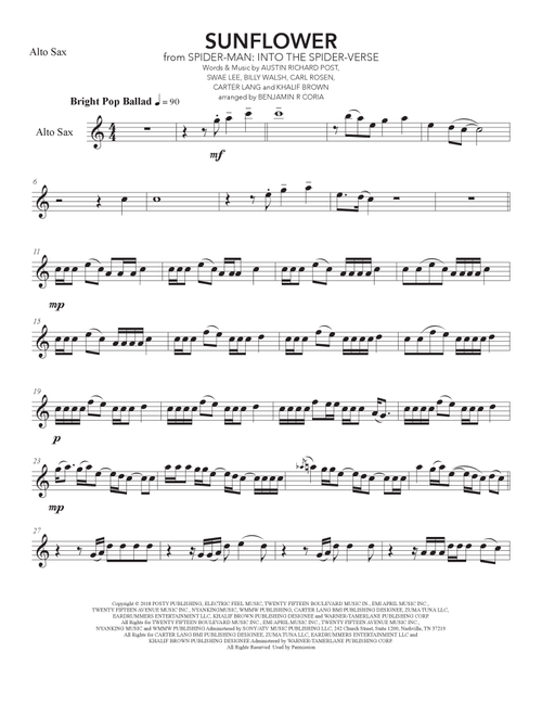Sunflower (Arr. Benjamín R. Coria) - Post Malone & Swae Lee (Alto Sax and Piano)
