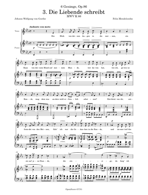 Mendelssohn, Felix – 6 Gesänge, Op.86, No.3 – Die Liebende schreibt