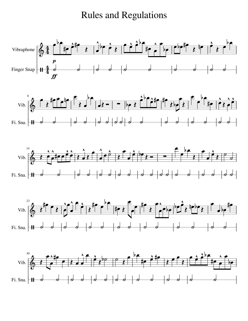 Rules and Regulations Sheet music for Vibraphone, Snap (Percussion Duet