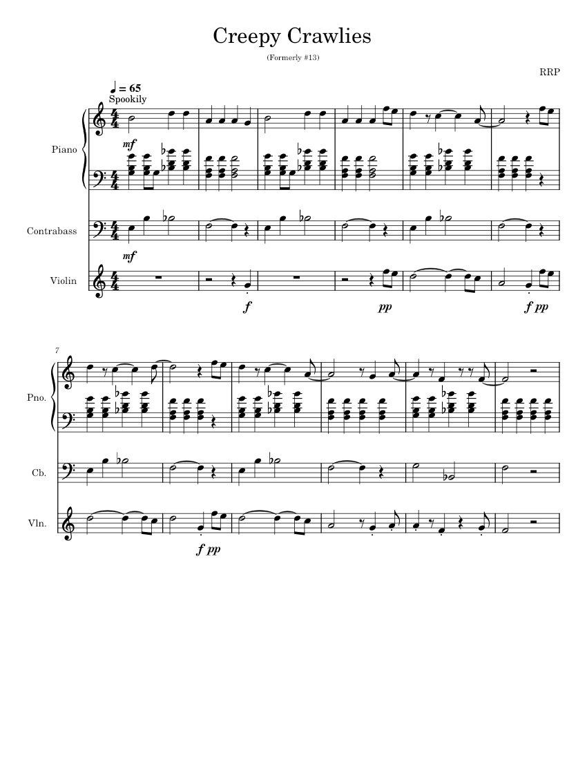 Creepy Crawlies Sheet Music for Piano, Contrabass, Violin (Mixed Trio ...