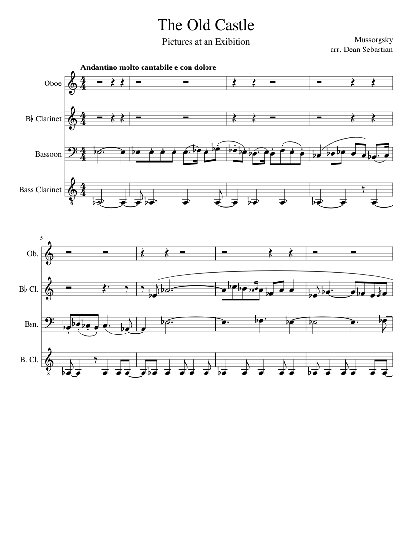 The Old Castle Sheet Music for Oboe, Clarinet in b-flat, Clarinet bass ...