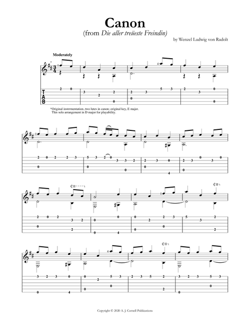Canon (from Die aller treüeste Freindin) (Arr. Mark Phillips) - Wenzel Ludwig von Radolt (Guitar Tab)
