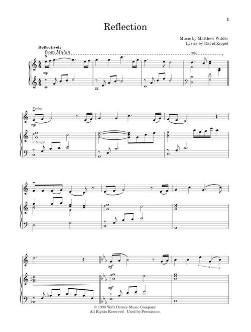 Reflection (from Mulan) - Matthew Wilder & David Zippel, David Zippel, Matthew Wilder (Violin and Piano)