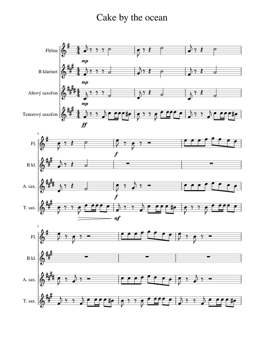 Cake by the ocean Sheet music for Flute, in bflat, Saxophone alto, Saxophone tenor
