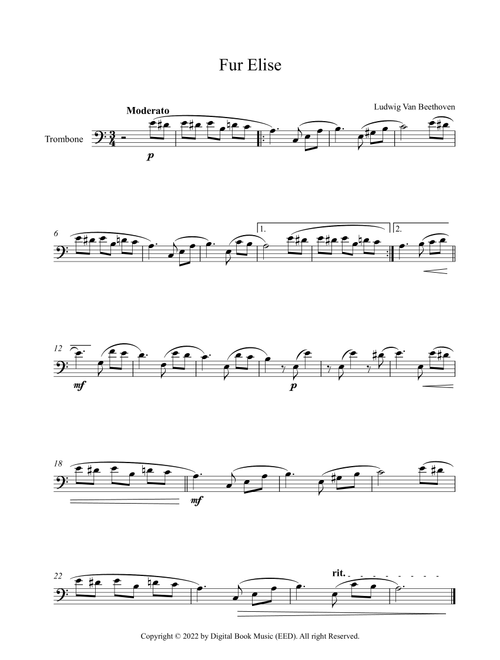 Fur Elise - Ludwig Van Beethoven (Trombone) (Arr. Digital Book Music) (Trombone Solo)