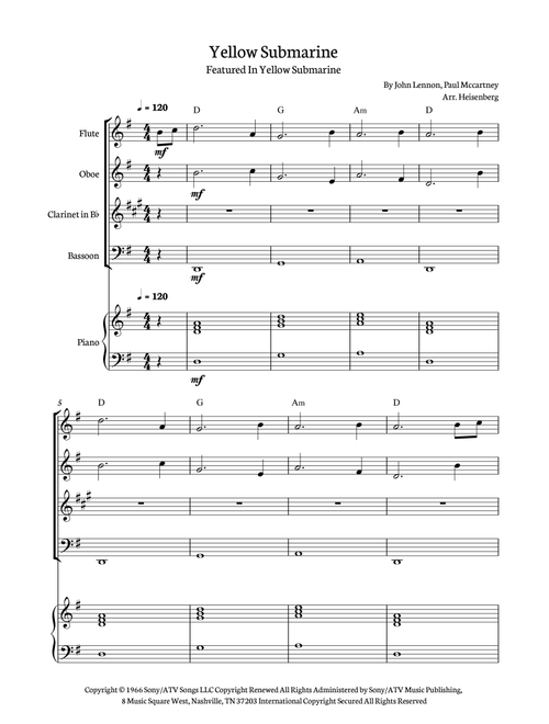 Yellow Submarine (Arr. Heisenberg) - The Beatles (Woodwind Ensemble)