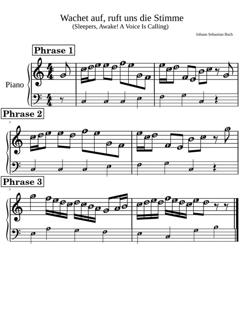 Wachet auf, ruft uns die Stimme, BWV 140 – Bach in C Section 1 - Big note names