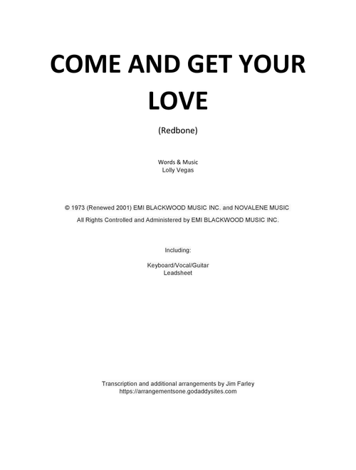 Come And Get Your Love (Arr. Jim Farley) - Redbone (Piano-Vocal-Guitar (Piano Accompaniment))