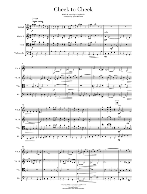 Cheek To Cheek (Arr. Björn Kleiman) - Fred Astaire (String Quartet)