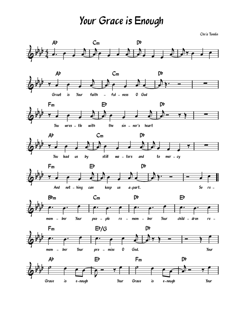 Your Grace is Enough - Chris Tomlin Sheet Music with Chords for Piano ...
