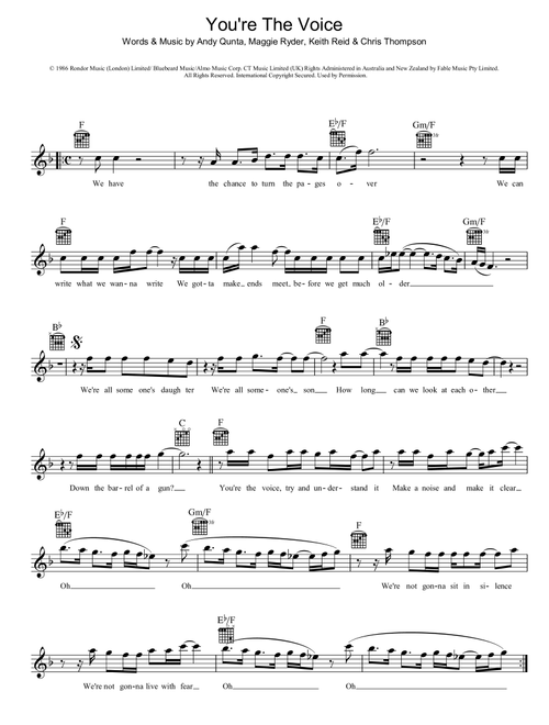 You're The Voice - John Farnham (Lead Sheet - Fake Book)