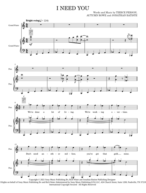 I NEED YOU - Jon Batiste (Piano-Vocal-Guitar)