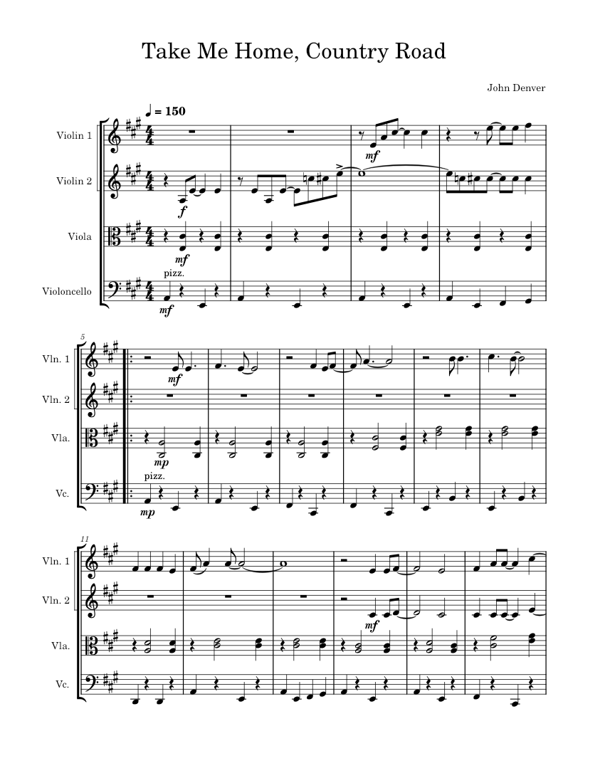 Take Me Home, Country Road Sheet music for Violin, Viola, Cello (String ...