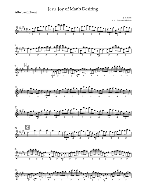 Jesu, Joy of Man's Desiring (J. S. Bach) for Alto Saxophone Solo (Arr. Fernando Britto) - Johann Sebastian Bach (Alto Sax Solo)