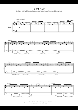 Play Official version of Right now Sheet Music by Van Halen for Piano, Vocals | MuseScore.com