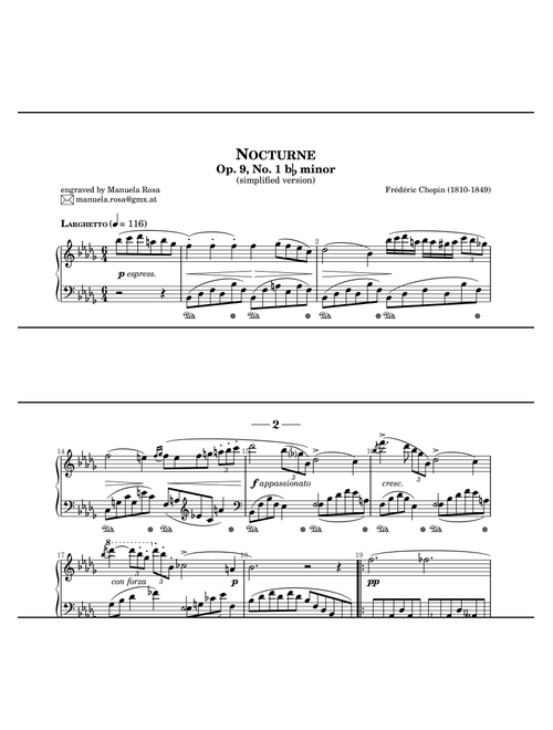 Chopin - Nocturne op.9 No.1 B flat minor (simplyfied version) for piano (Arr. Manuela Rosa) - Frédéric Chopin (Piano Chords-Lyrics)