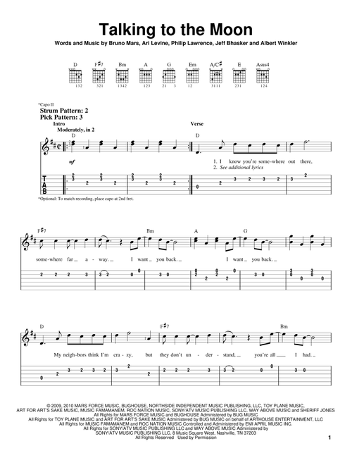 Talking To The Moon - Bruno Mars (Easy Guitar with TAB)