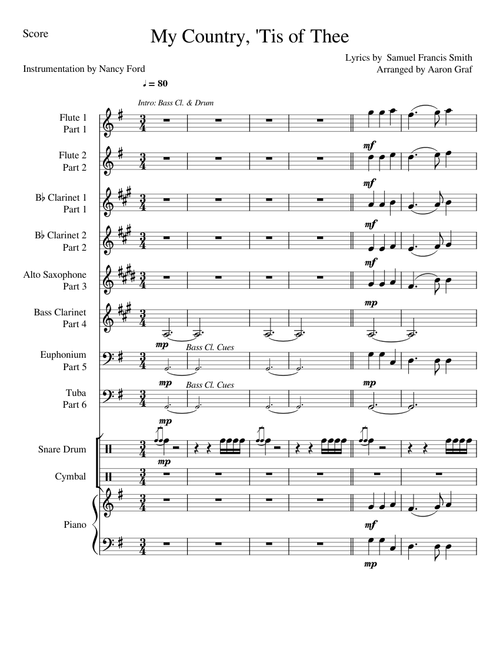 My Country, 'Tis of Thee - Samuel Francis Smith (for wind ensemble)