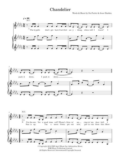 Chandelier - Sia (Piano-Vocal-Guitar (Piano Accompaniment))