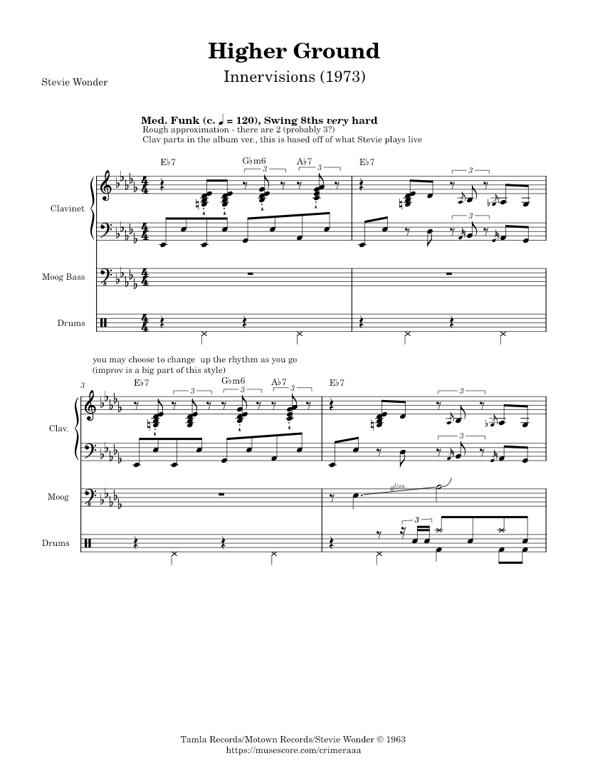 Higher Ground - Stevie Wonder Sheet Music with Chords for Piano