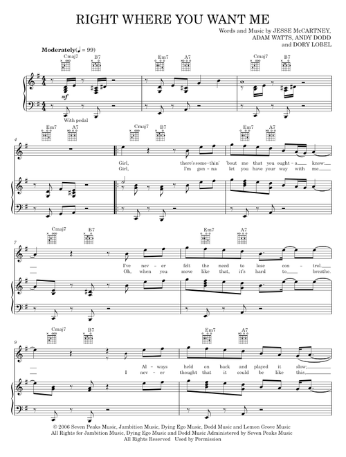 Right where you want me - Jesse McCartney (Piano-Vocal-Guitar)