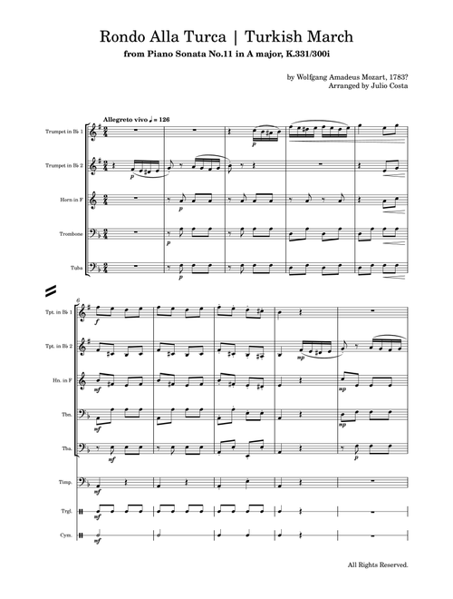 Mozart, Rondo Alla Turca - Brass Quintet and Percussion (Arr. Julio Costa) - Wolfgang Amadeus Mozart (Brass Ensemble)