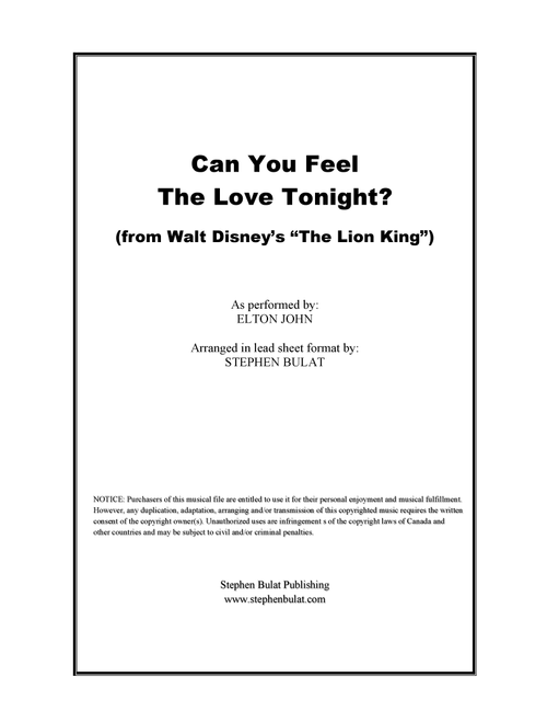 Can You Feel The Love Tonight (Arr. Stephen Bulat) - Elton John (Large Ensemble)