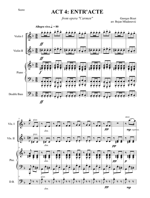Act 4: Entr'acte from opera Carmen (Arr. Bojan Mladenović) - Georges Bizet (Small Ensemble)