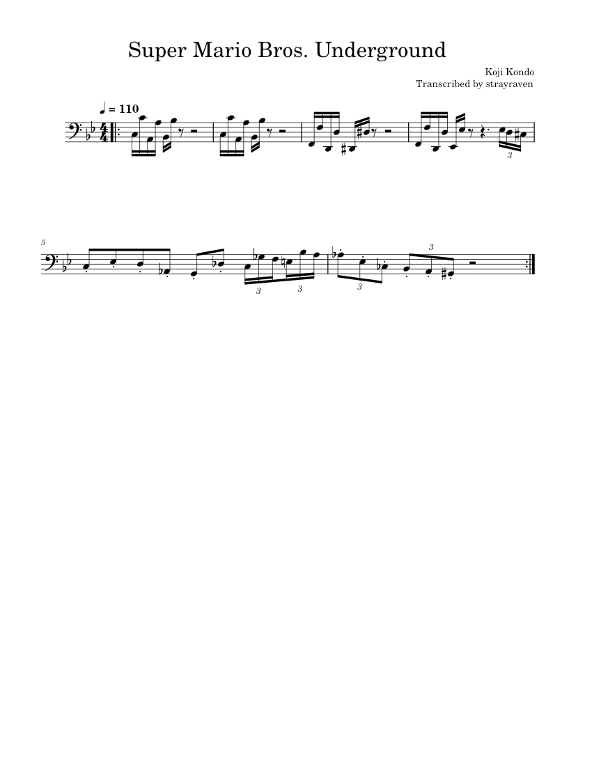 Super Mario Bros. Underground Theme – Koji Kondo SMB Sheet Music