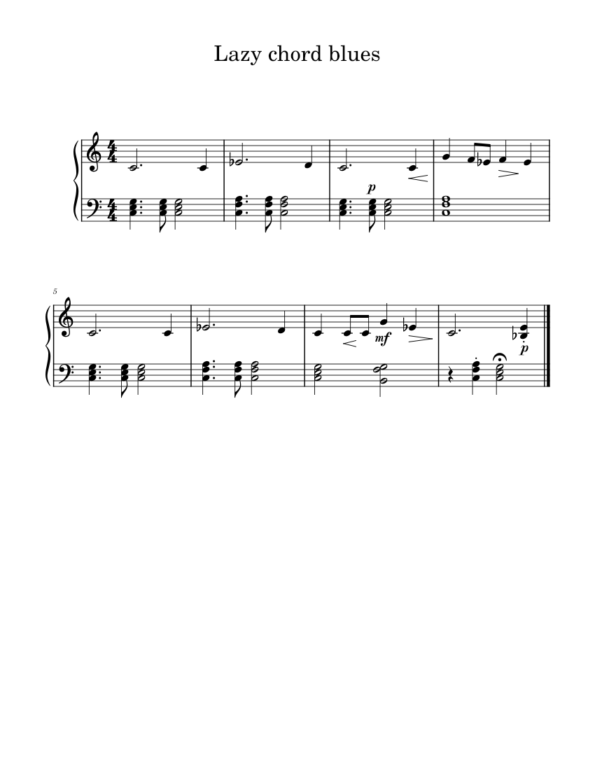 50 Lazy chord blues level 2b Sheet Music for Piano (Solo) Easy ...