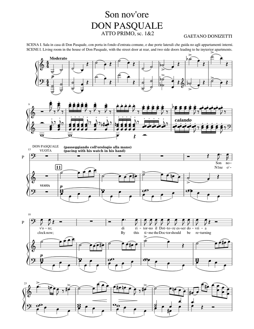 Son nov'ore - Don Pasquale - G. Donizetti - Piano Sheet Music for