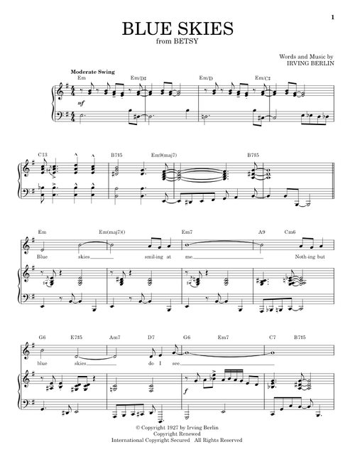 Blue Skies [Jazz version] (arr. Brent Edstrom) - Irving Berlin (Piano Vocal)