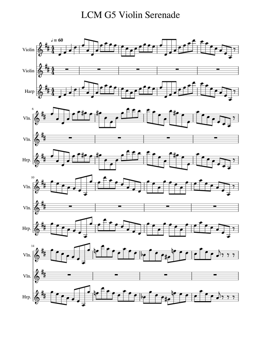 LCM G5 Violin Serenade Sheet music for Violin, Harp (Mixed Trio ...
