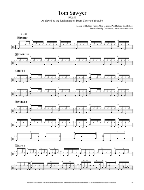 Tom Sawyer (Arr. Realsongbook) - Rush (Drums)