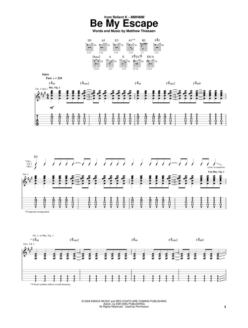 Be My Escape - Relient K (Guitar Tab)
