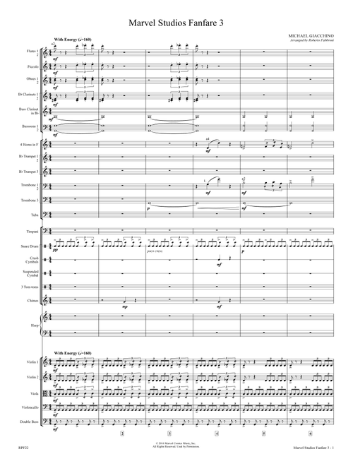 Marvel Studios Fanfare 3 - Score Only (Arr. Roberto Fabbroni) - Michael Giacchino (Full Orchestra)