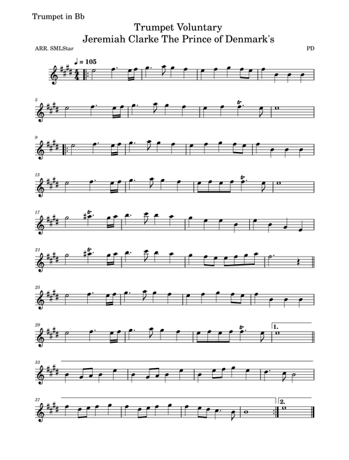 Jeremiah Clarke - The Prince of Denmark's March TRUMPET IN Bb (Arr. SMLStar) - Public Domain (Trumpet Solo)