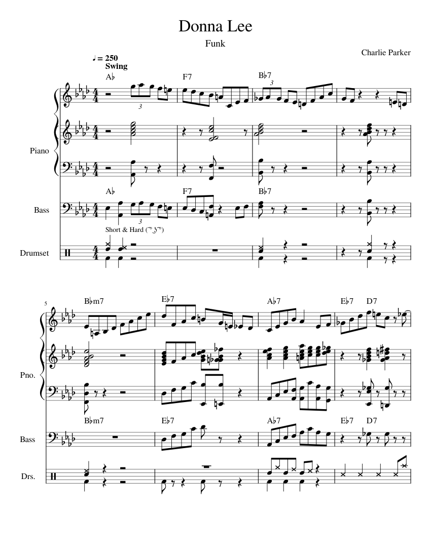 Donna Lee sx Sheet music for Piano, Bass guitar, Drum group