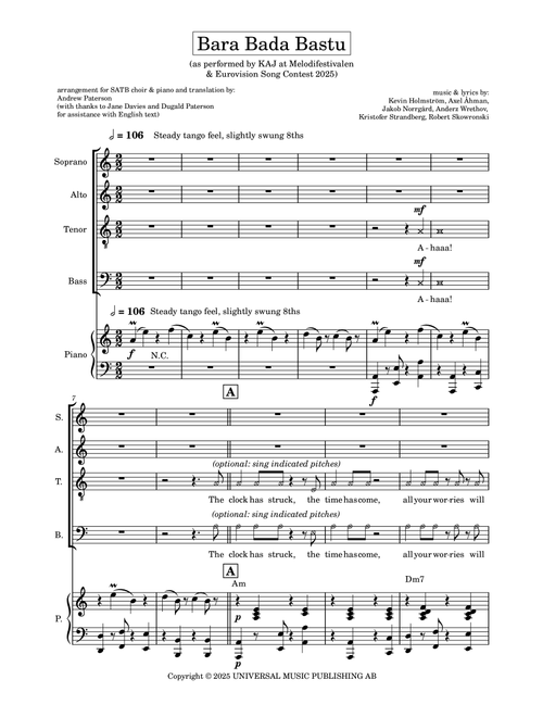 Bara Bada Bastu (Arr. Andrew Paterson) - Kaj (Choral, SATB)