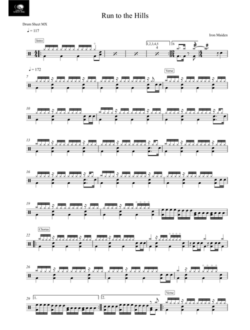 Run To The Hills (Arr. Drum Sheet MX) - Iron Maiden (Drums)