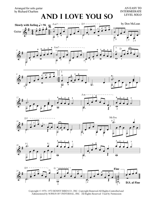 And I Love You So (Arr. Richard Charlton) - Perry Como (Solo Guitar)