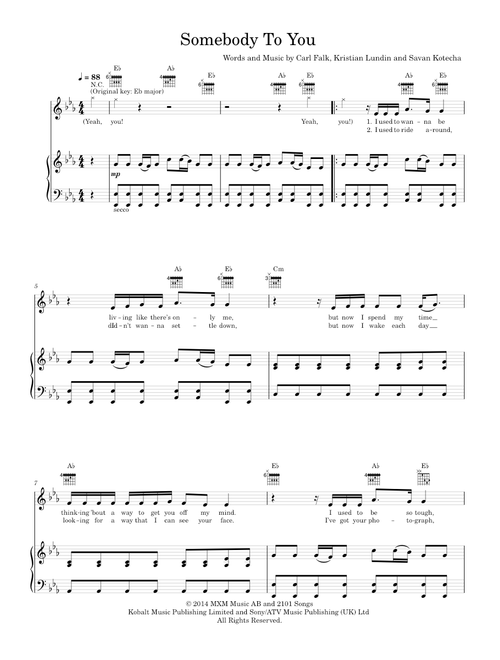 Somebody to you - The Vamps (Piano-Voice-Guitar)