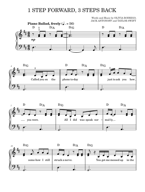 1 step forward, 3 steps back - Olivia Rodrigo (Easy Piano)