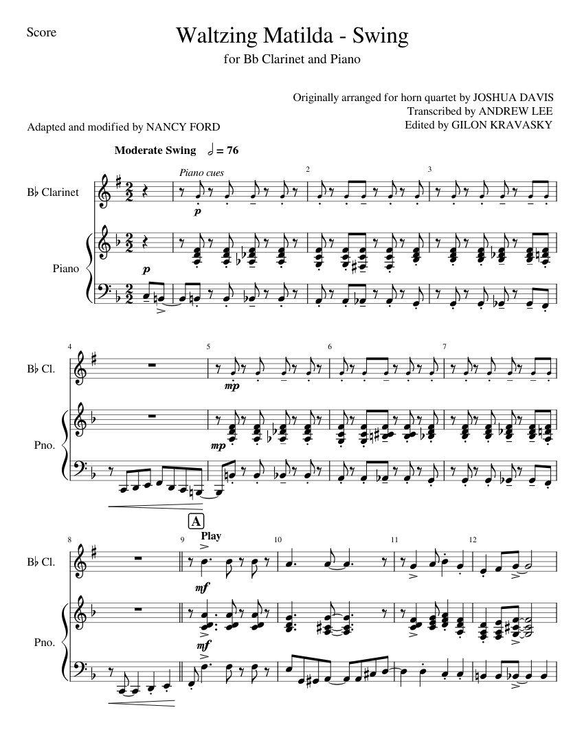 Waltzing Matilda – Swing - Joshua Davis (Bb Clarinet and