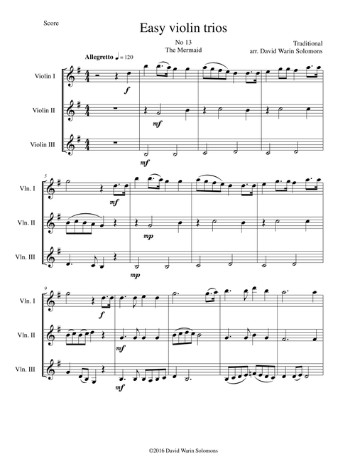 The Mermaid for violin trio (Arr. David Warin Solomons) - Traditional (Violin Solo)