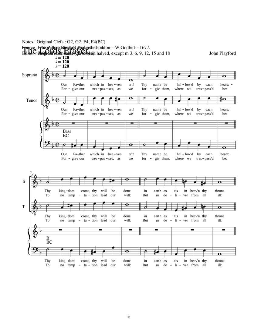The Lords Prayer - John Playford Sheet Music for Piano, Soprano, Tenor ...