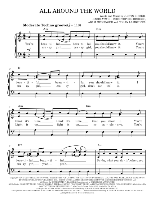 All around the world - Justin Bieber (Easy Piano)