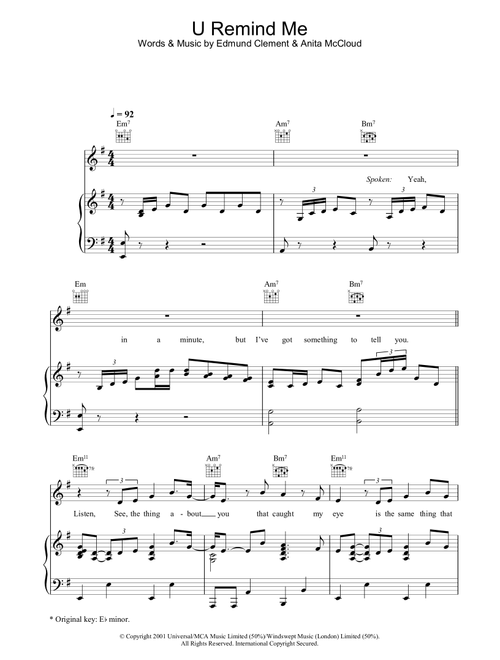 U Remind Me - Usher (Piano-Vocal-Guitar (Piano Accompaniment))